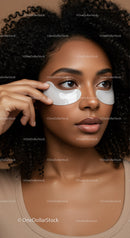 Young Woman Wearing Eye Masks for Skincare and Relaxation