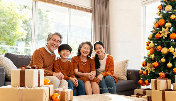 Joyful Asian Family Celebrating Christmas at Home