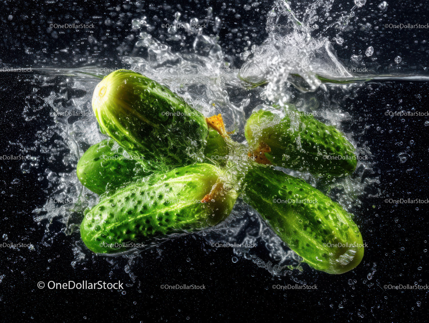 Fresh Green Cucumbers Splashing in Water with Cool Refreshing Vibe