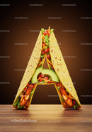 Taco Letter A with Fresh Vegetables and Chicken