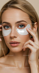 Close-up of Young Woman Applying Under-Eye Hydrating Patches for Skin Care