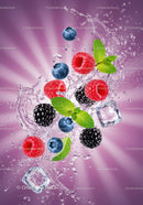 Fresh Berries and Mint Splash with Ice Cubes on Purple