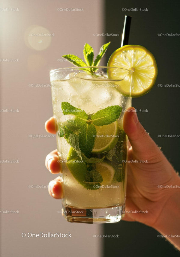 Refreshing mojito cocktail with lime and mint leaves
