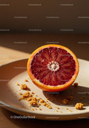 Fresh blood orange half on a beige ceramic plate