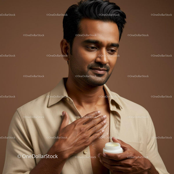 Male Applying Lotion for Skin Hydration and Grooming