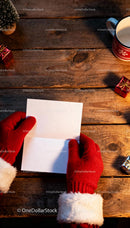Hands in Red Gloves Holding Blank Christmas Letter JPG Mockup Image preview
