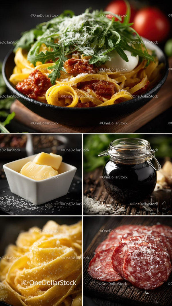 Fresh Pasta with Tomato Sauce and Arugula with Cheese and Sliced Salami