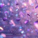Purple Music Notes Floating in Abstract Digital Sound Scene