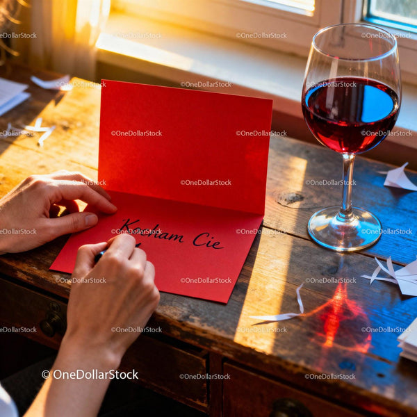 Writing a Heartfelt Valentine Message by the Window