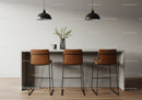 Modern Kitchen with Wooden Bar Stools and Pendant Lights