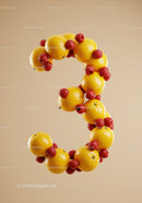 Creative Number Three Made of Citrus and Berries