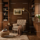 Cozy reading nook with armchair and warm lighting