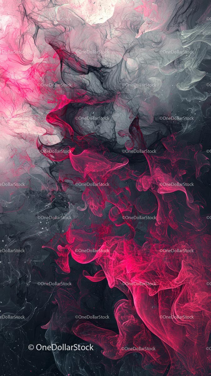 Abstract Pink and Black Smoke Swirls in Digital Fluid Art