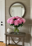 Beautiful Pink Peonies in Glass Vase as Elegant Interior Decor