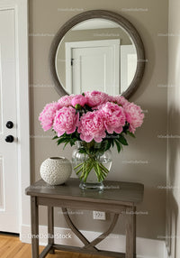 Beautiful Pink Peonies in Glass Vase as Elegant Interior Decor