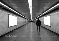 Minimalist Subway Tunnel with Tiled Walls and Modern Lighting