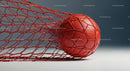 Red Soccer Ball in Net on Modern Sports Background