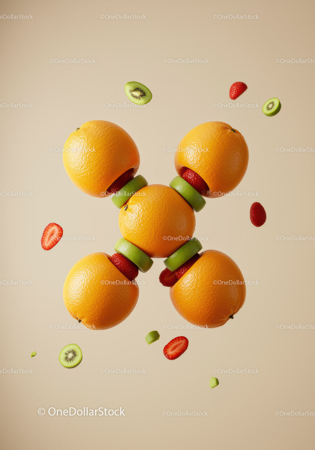 Creative Floating Orange and Mixed Fruit Composition