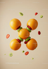 Creative Floating Orange and Mixed Fruit Composition
