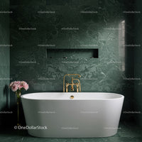 Elegant Green Marble Bathroom with Gold Fixtures and Freestanding Tub