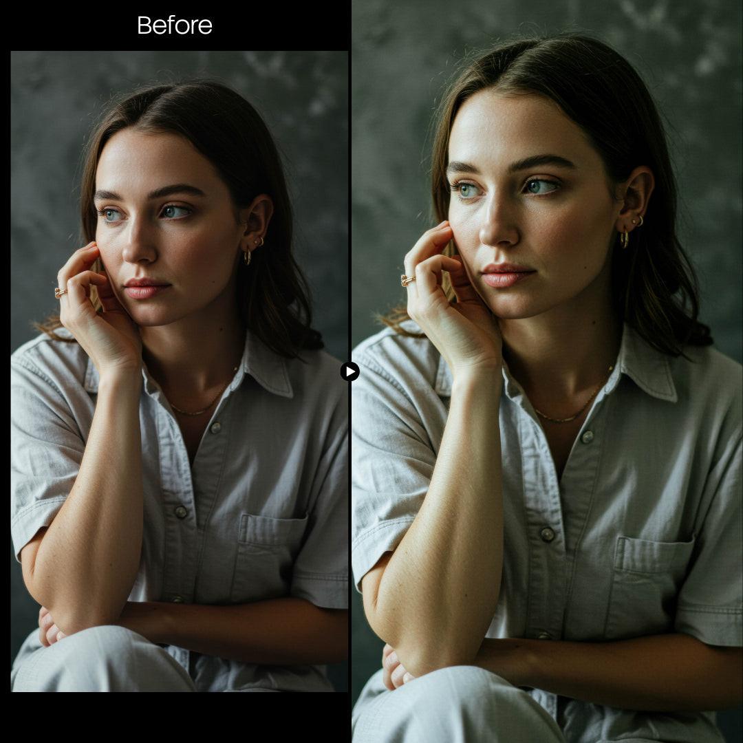 portrait photography edit with Ofelia Lightroom presets