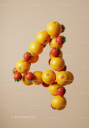 Number Four Composed of Oranges and Strawberries