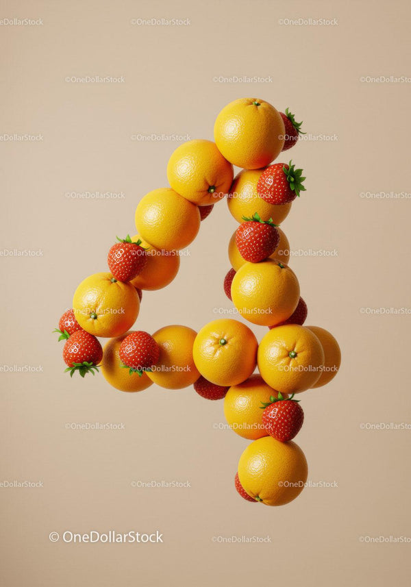 Number Four Composed of Oranges and Strawberries