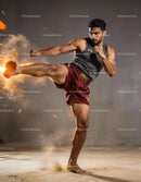 Athlete Performing Powerful Muay Thai Kick in Motion