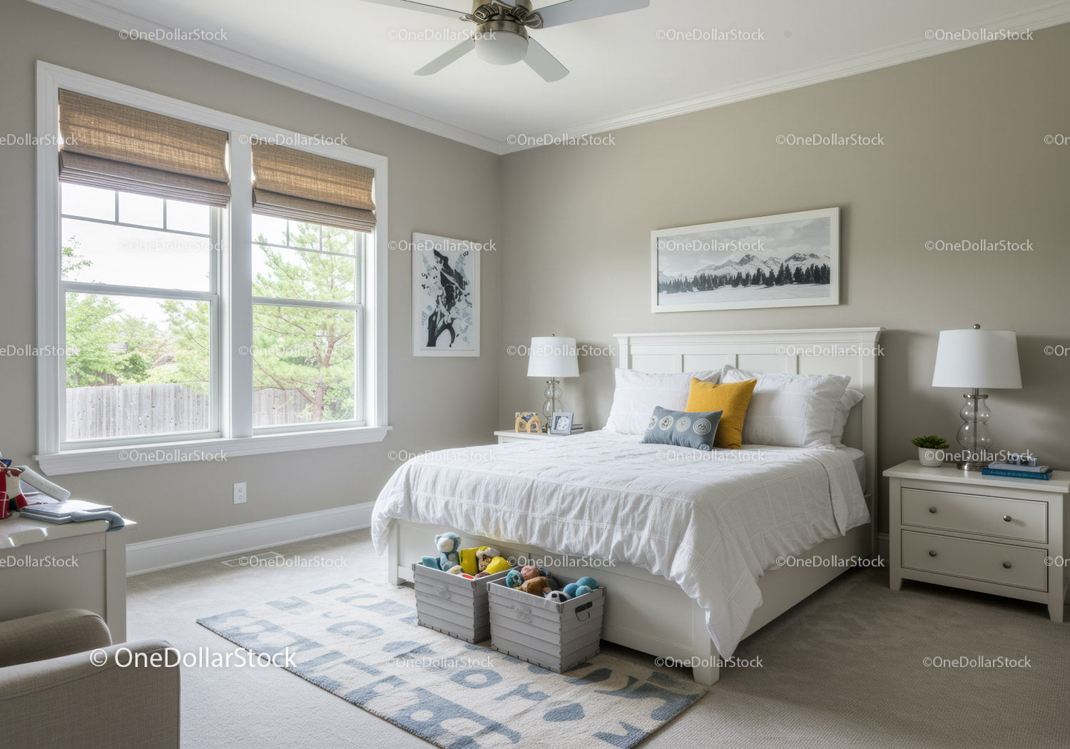 Bright Modern Bedroom with Plush Toys and Natural Light