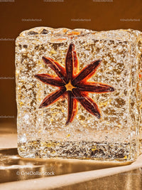 Star Anise Encased in Transparent Ice Cube