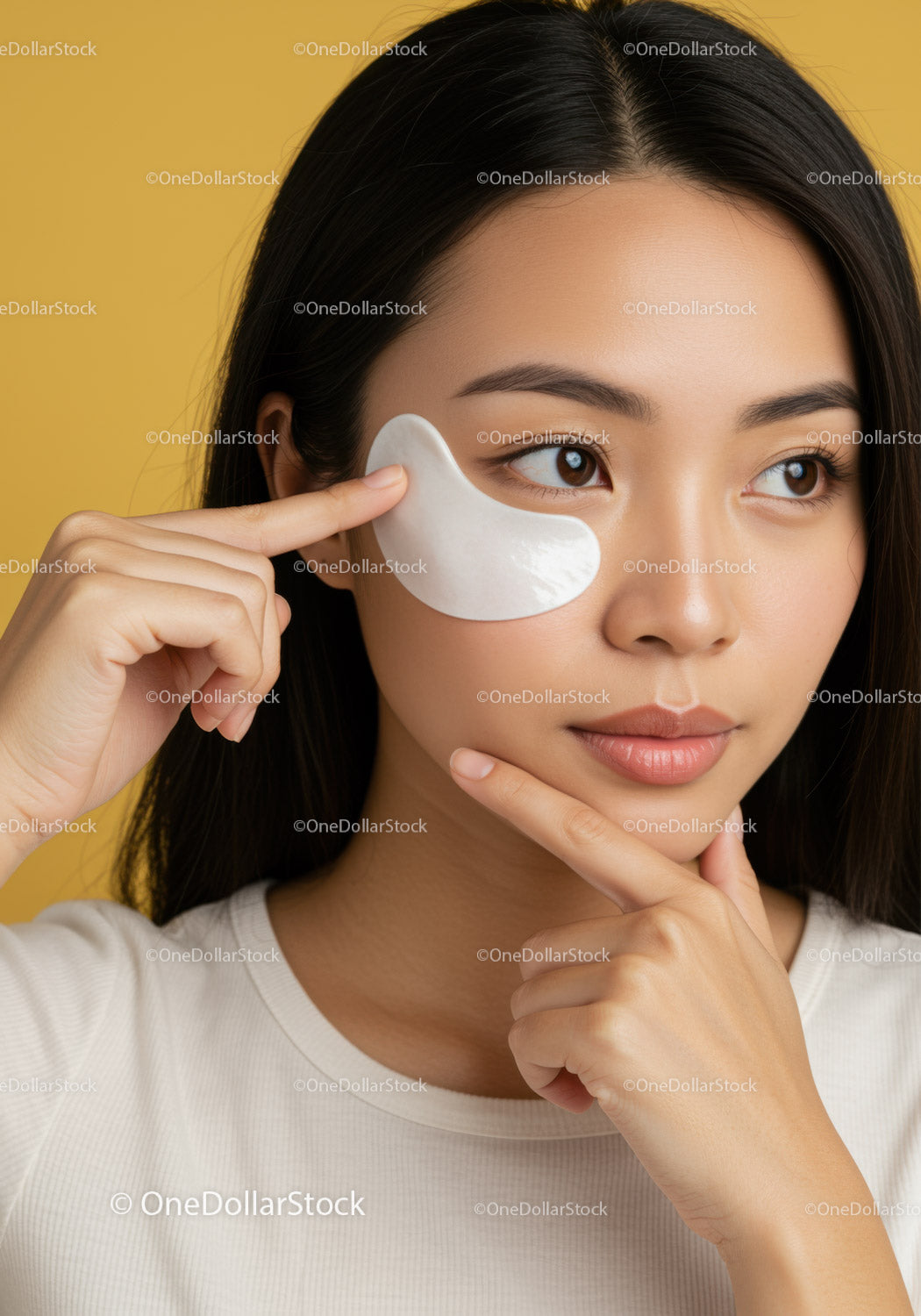 Young Woman Applying Eye Patch for Skincare Routine