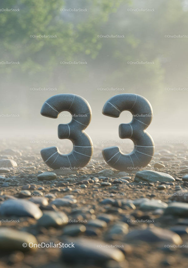 Stone Numbers Thirty Three on Pebble Beach