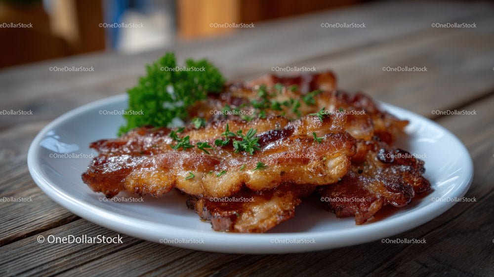Crispy Glazed Pork Chops on a White Plate with Herbs