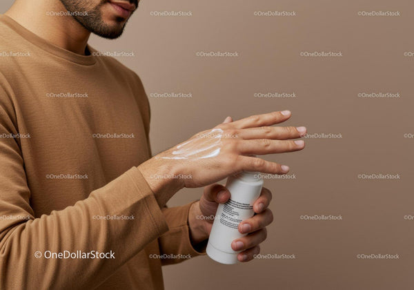 Male Hand Applying Moisturizer On Skin For Skincare Routine