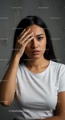 Contemplative Young Woman with Pensive Expression in Studio