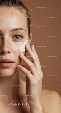 Close-Up of Young Woman Applying Skincare Cotton Pad with Clear Skin