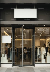 Modern boutique entrance with stylish clothing display