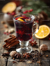 Mulled Wine with Spices and Citrus in Rustic Setting