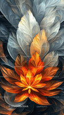 Abstract Flower with Autumn Colors and Feather-Like Patterns