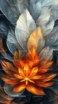 Abstract Flower with Autumn Colors and Feather-Like Patterns