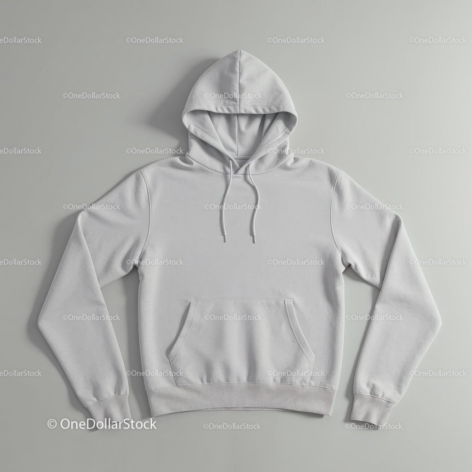 Minimalistic white hoodie laid flat on neutral background