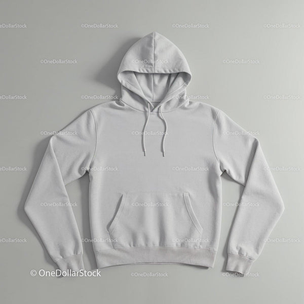 Minimalistic white hoodie laid flat on neutral background JPG Mockup Image