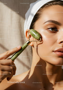 Woman Using Jade Roller for Facial Massage Outdoor Skin Care