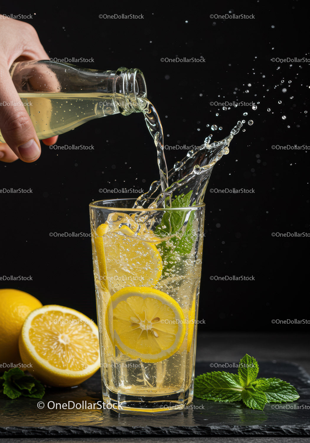 Refreshing Lemonade with Mint Splashing in Glass