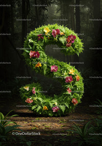 Lush Green Letter S Decorated with Tropical Flowers