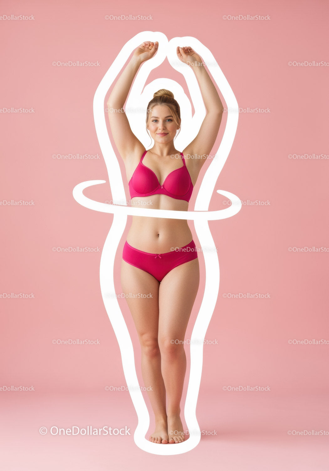 Cheerful Woman in Pink Lingerie Posing with Playful Elegance