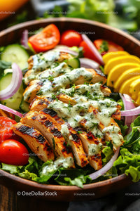 Grilled Chicken Salad with Fresh Vegetables and Herb Dressing