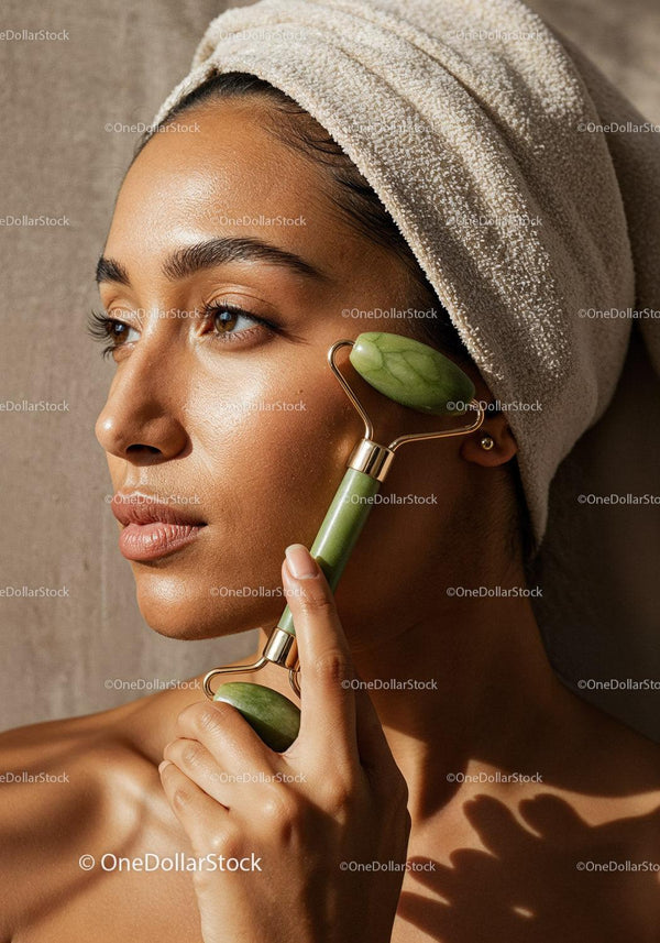 Women Using Jade Roller for Facial Massage and Skin Care