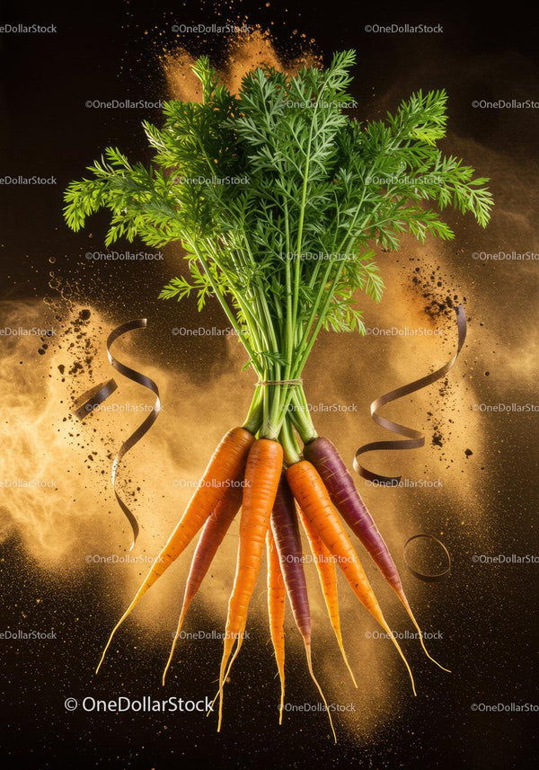 Fresh colorful carrots with vibrant green tops