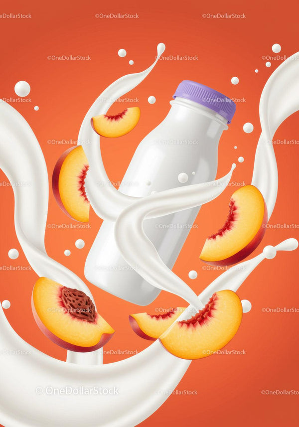 Peach Flavored Yogurt Splash with Fresh Fruit Slices JPG Mockup Image